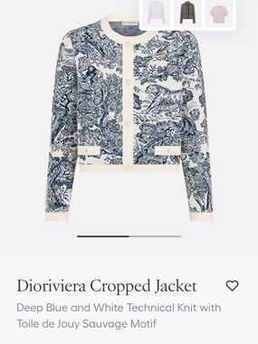 $3700 DIOR Ivory Navy Dioriviera Toile De Jouy Sauvage Cardigan Sweater 40 8 M